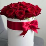 Коробка из 25 красных роз с бантом