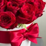 Коробка из 25 красных роз с бантом