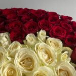 Большая корзина из красных роз с сердцем из белых роз