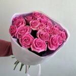 Круглый монобукет из 21 розовой розы