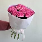 Круглый монобукет из 21 розовой розы
