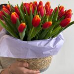51 яркий тюльпан в корзине