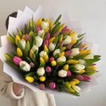 Красивый букет из 101 тюльпана